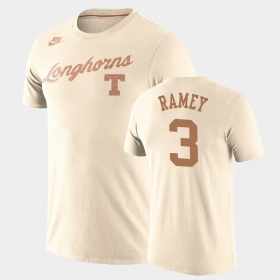 #3 Courtney Ramey Retro Basketball Texas Longhorns Tri-Blend Mens Cream T-Shirt 780100-698