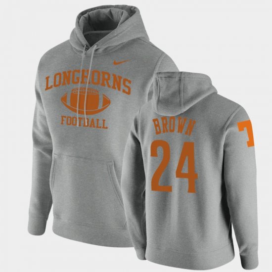 #24 Derrian Brown Retro Football Texas Longhorns Pullover Mens Heathered Gray Hoodie 754985-739