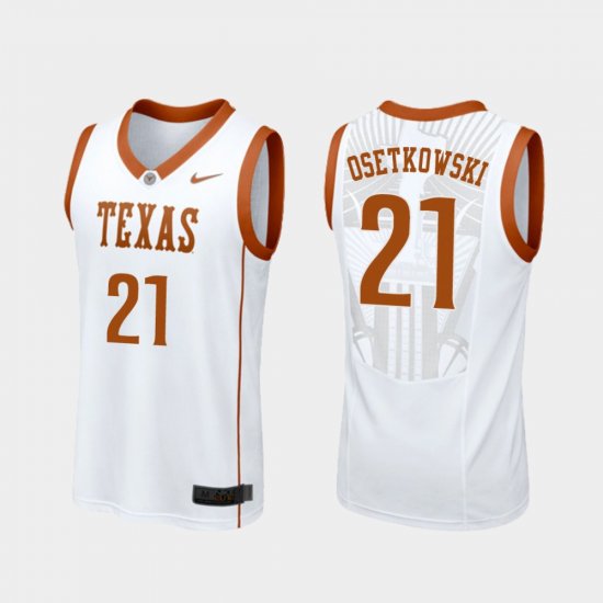 #21 Dylan Osetkowski Replica University of Texas College Basketball Men White Jersey 826758-450