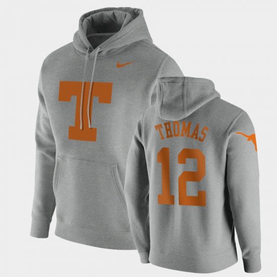 #12 Earl Thomas Vintage Logo University of Texas Club Fleece Pullover Men\'s Heathered Gray Hoodie 601997-579