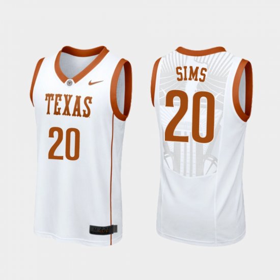 #20 Jericho Sims Replica UT College Basketball Men White Jersey 546040-309