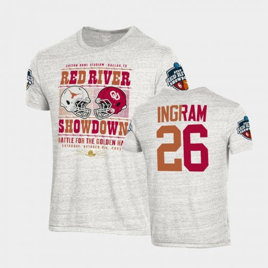 #26 Keaontay Ingram 2021 Red River Showdown UT Matchup Mens White T-Shirt 628628-632
