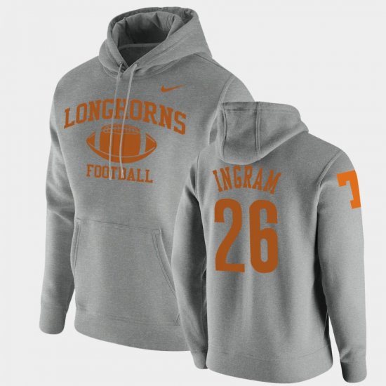 #26 Keaontay Ingram Retro Football University of Texas Pullover Men Heathered Gray Hoodie 607109-201