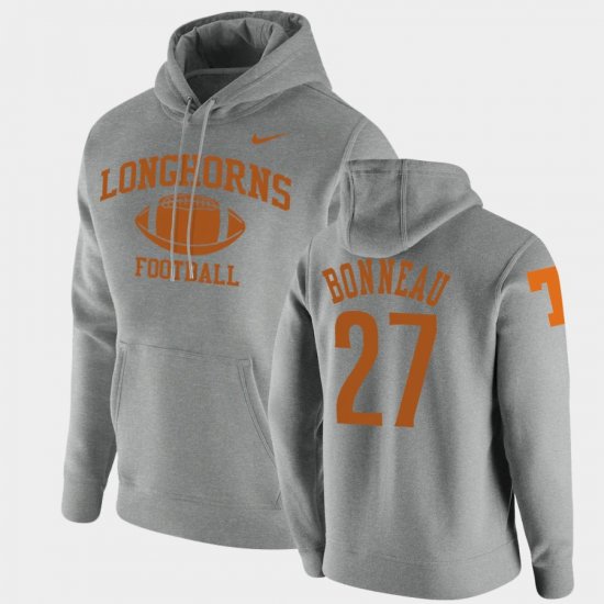 #27 Skyler Bonneau Retro Football Texas Longhorns Pullover Mens Heathered Gray Hoodie 617161-186