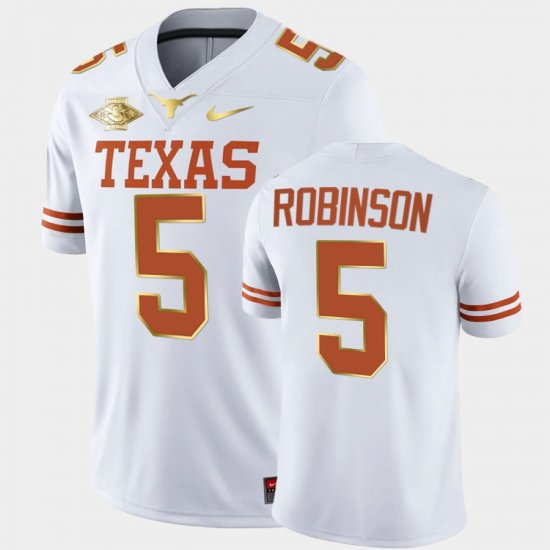 #5 Bijan Robinson UT 2021 Red River Showdown Golden Edition Mens White Jersey 837586-165
