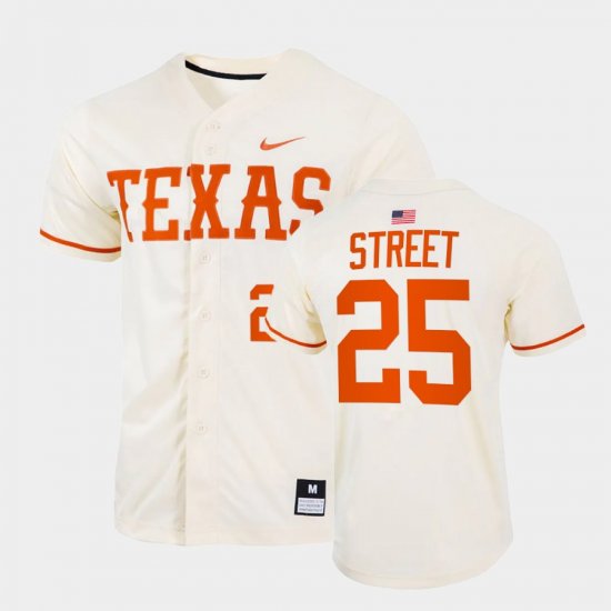 #25 Huston Street College Baseball Texas Longhorns Full-Button Men\'s Natural Jersey 340030-408
