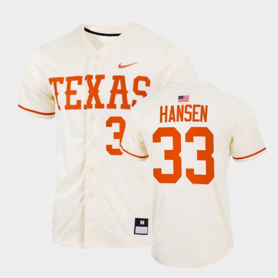 #33 Pete Hansen College Baseball UT Full-Button Men\'s Natural Jersey 389967-772