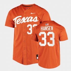 #33 Pete Hansen College Baseball Texas Longhorns Full-Button Men Orange Jersey 254796-560