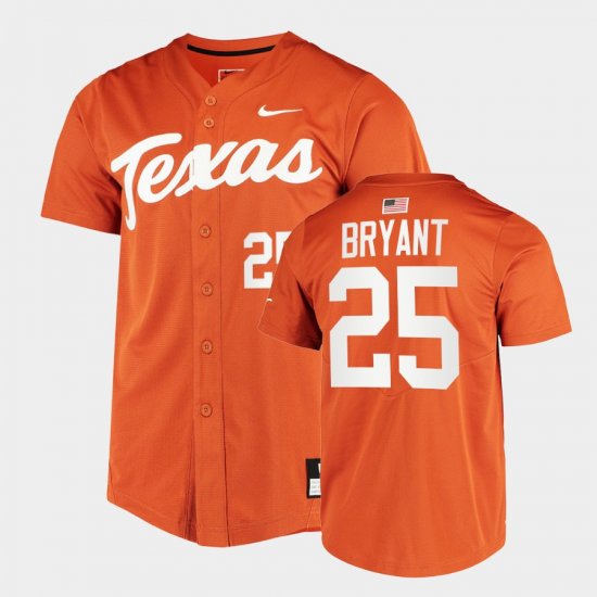 #25 Scott Bryant College Baseball University of Texas Full-Button Men\'s Orange Jersey 137257-853
