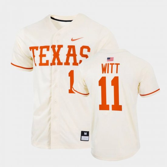 #11 Tanner Witt College Baseball Longhorns Full-Button Men Natural Jersey 440481-561