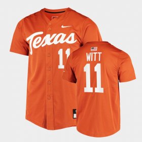 #11 Tanner Witt College Baseball Longhorns Full-Button Men's Orange Jersey 941780-956