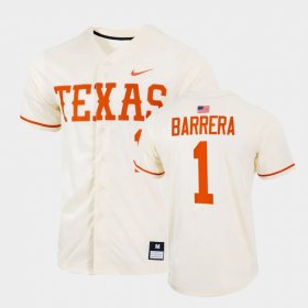 #1 Tres Barrera College Baseball University of Texas Full-Button Men's Natural Jersey 340021-650