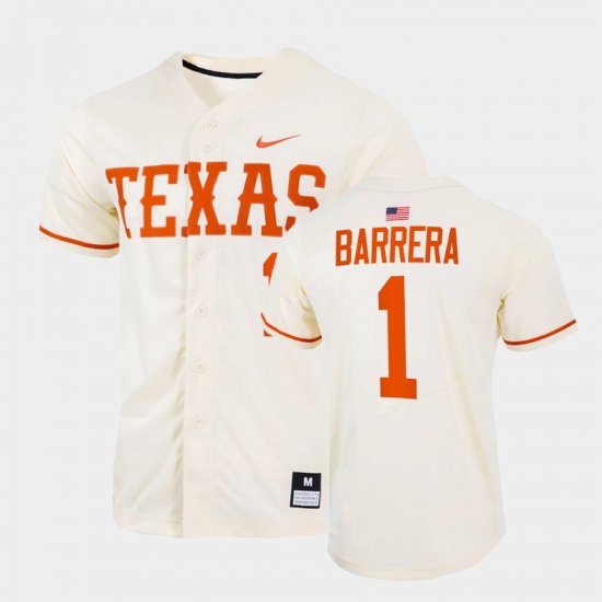 #1 Tres Barrera College Baseball University of Texas Full-Button Men\'s Natural Jersey 340021-650
