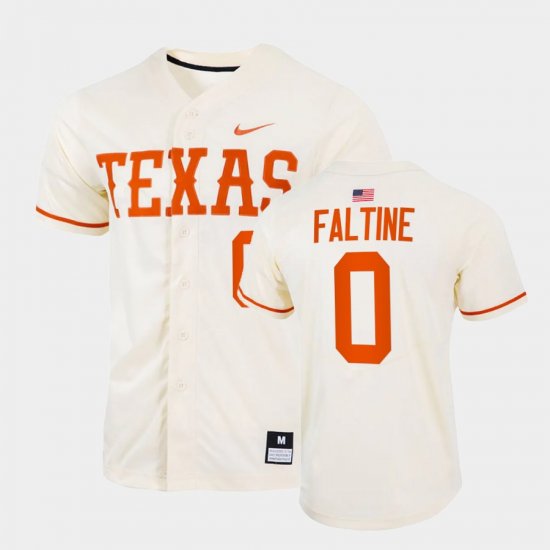 #0 Trey Faltine College Baseball Longhorns Full-Button Men\'s Natural Jersey 677333-735