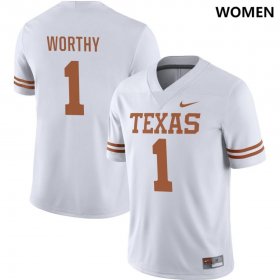 #1 Xavier Worthy NIL Player Texas Longhorns Womens White Jersey 952836-814